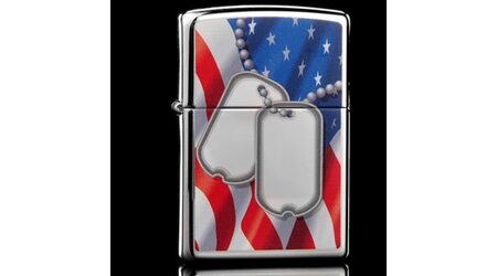 купите Зажигалка Zippo 28291 Flag And Dog Tags High Polish Chrome (зеркальный хром, рисунок армейских жетонов на фоне флага США) в Москве