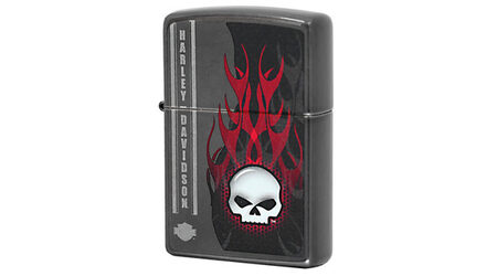 купите Зажигалка Zippo 28618 Harley Davidson Skull Flames Gray Dusk (тонированный хром с микроцарапинами, рисунок черепа и пламени. логотип) в Москве