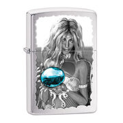 Зажигалка Zippo 28651 Mermaid and Blue Orb Brushed Chrome (крупнозернистая шлифовка хрома, рисунок русалки с голубым шаром)