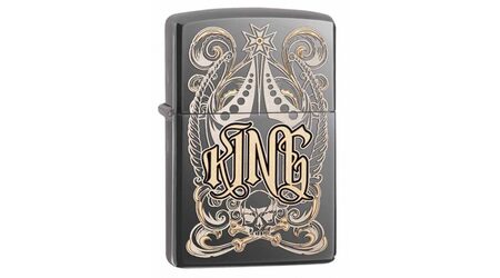 купите Зажигалка Zippo 28798 King Venetian Black Ice (тонированный цирконием зеркальный хром, гравировка рисунка и надписи Король) в Москве